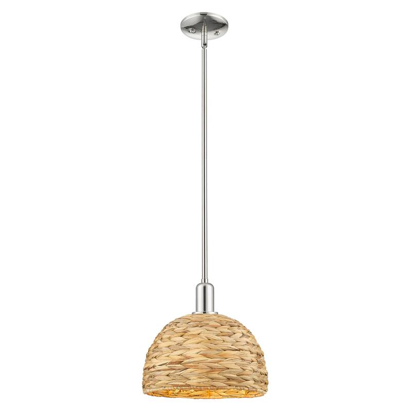 Innovations Lighting Endless Possibilities Arcadia - Woven Rattan - 1 Light 12" Stem Hung Mini Pendant - Polished Nickel