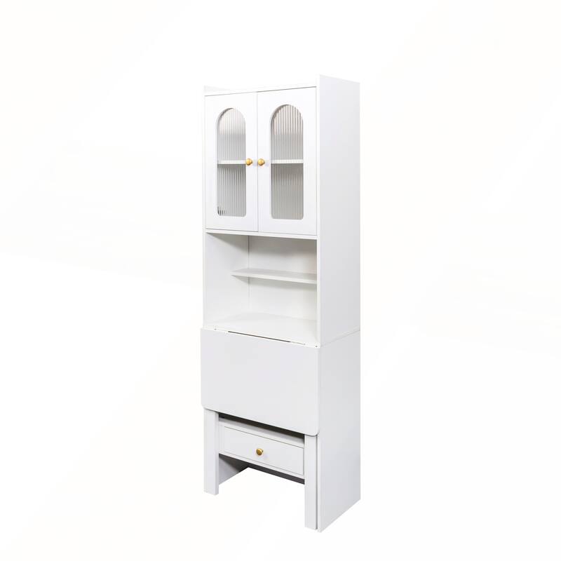 Fold-Out Convertible Desk Cabinet with Shelf and Drawer for Multi-Function Home Office Workstation