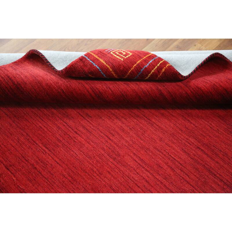 Red Solid Gabbeh Indian Area Rug Handmade Wool Carpet - 5'3" x 7'7"