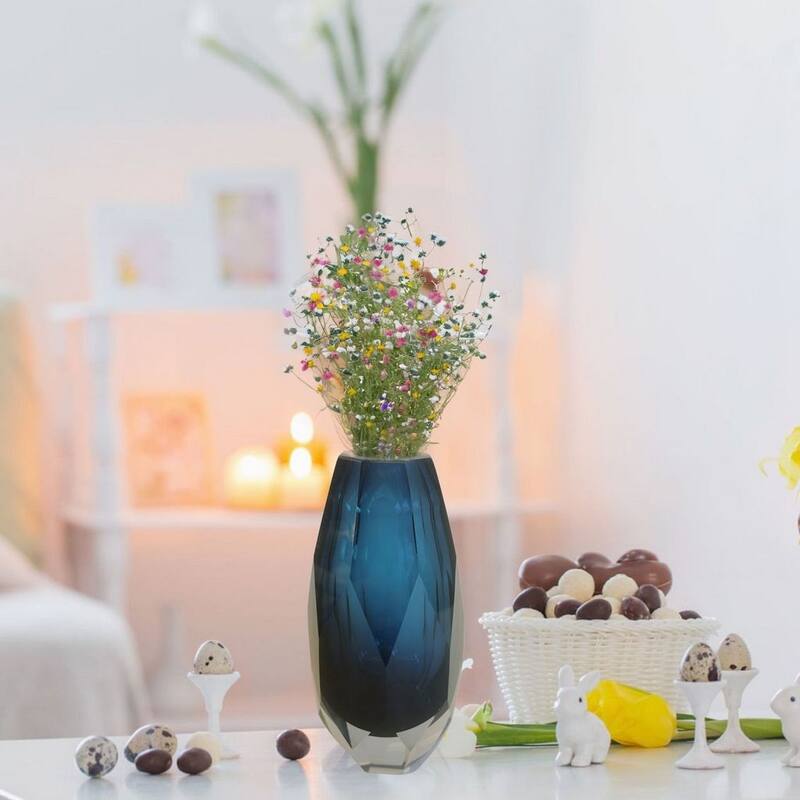 Blue Art Deco Cut Glass Vase