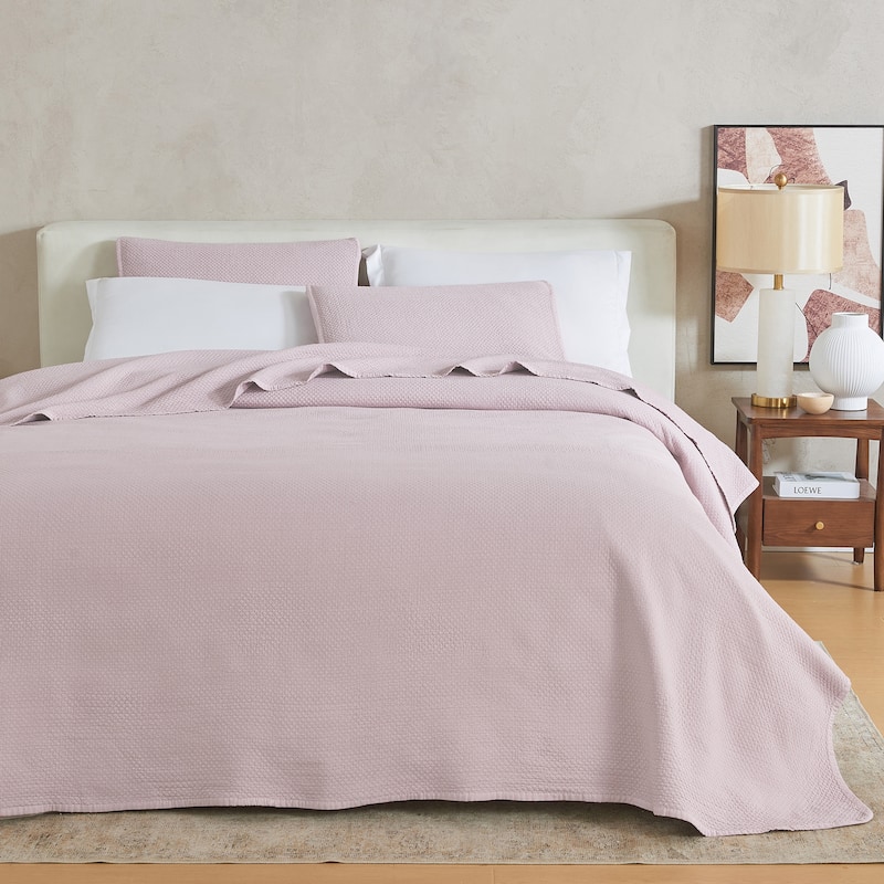 Linery & Co. Soft Stonewashed Stitched Lightweight Quilt Set - Rose Pink - King