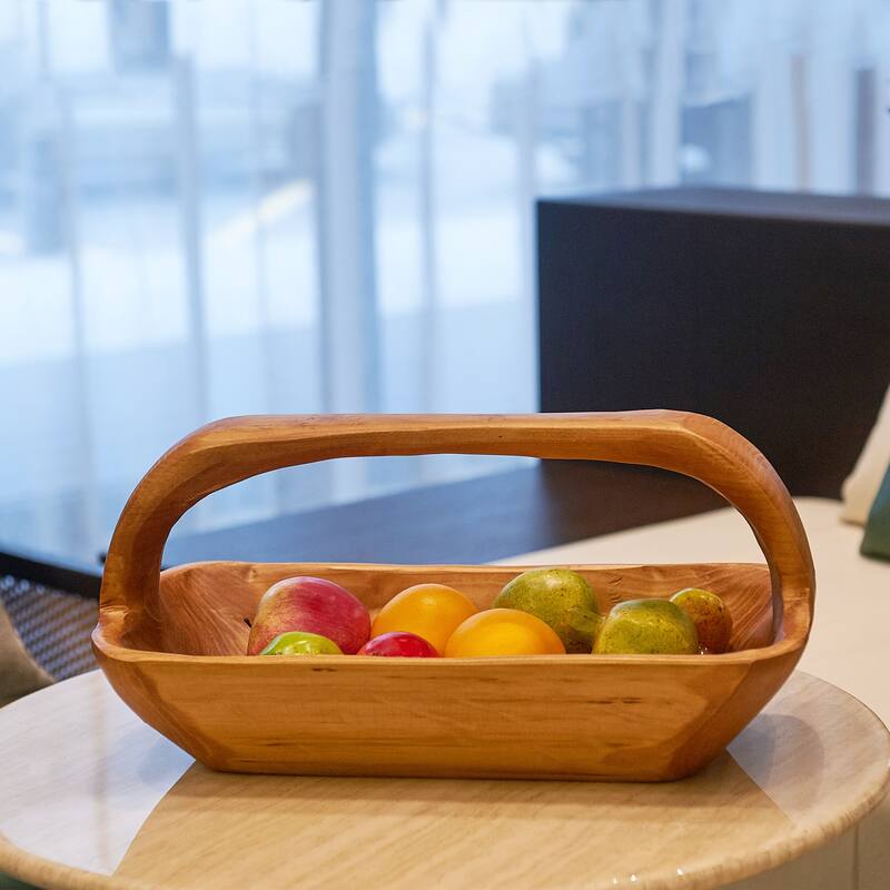 Rectangle Cedar Basket Handle for Fruit Vegetable Food Display - 16.8"x8.2"x7.8"