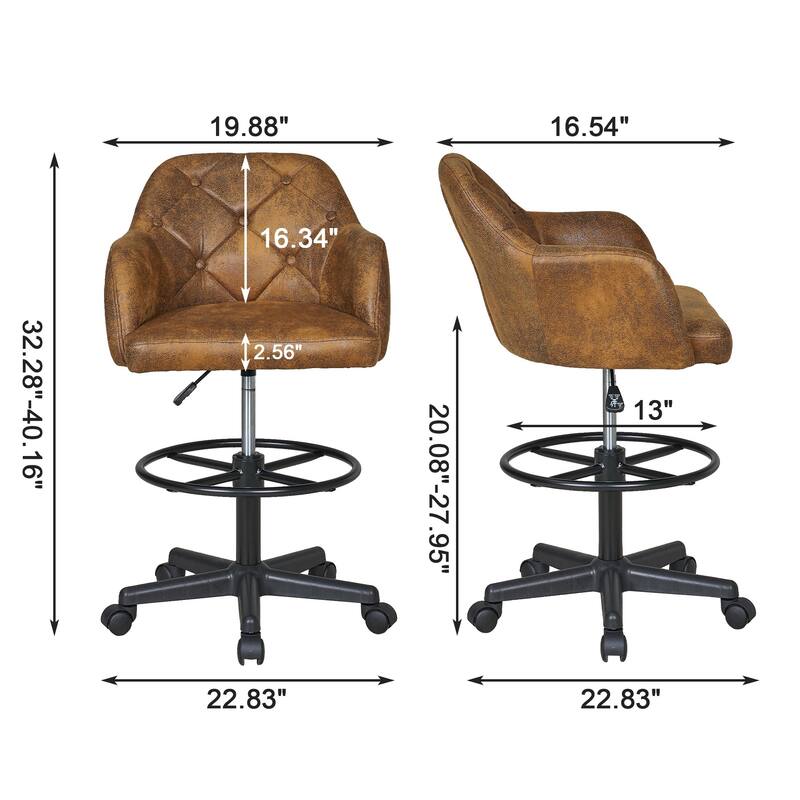 VECELO Swivel Wingback Tilting Drafting Chairs 32.28"-40.16" Adjustable Height Diamond Tufted Back Naihead Home Office Chairs