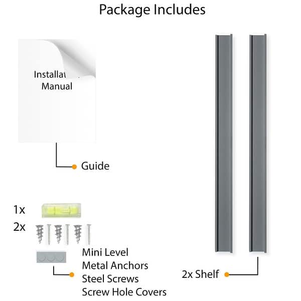 dimension image slide 0 of 2, Wallniture Denver 46" Floating Shelves for Photo Display, Picture Ledge Shelf, Gray (Set of 2)