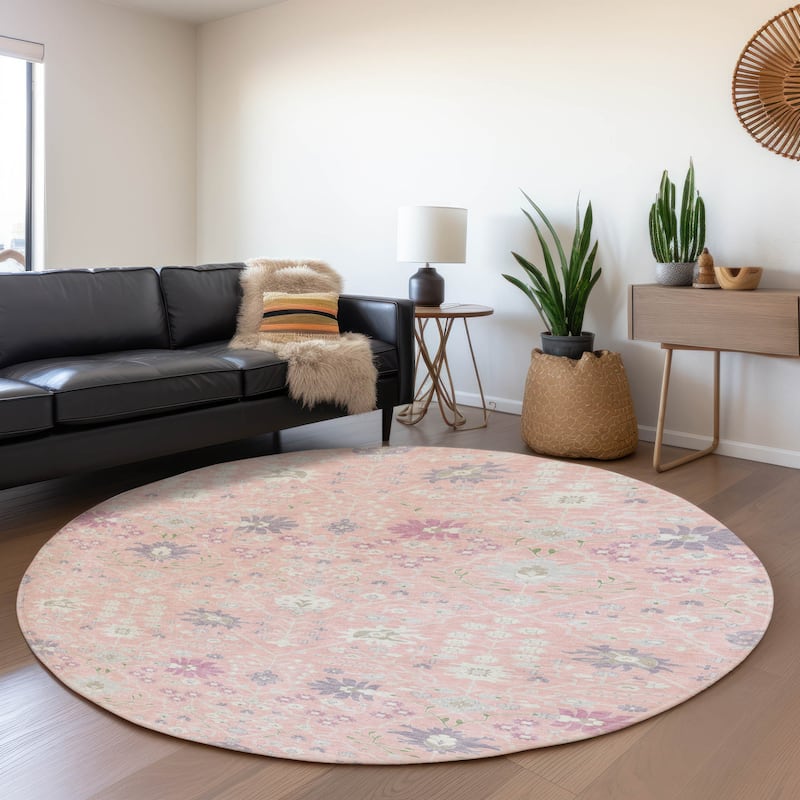 Premium Washable Super Soft Traditional Oushak Mayfield Rug - Pink - 8' x 8'