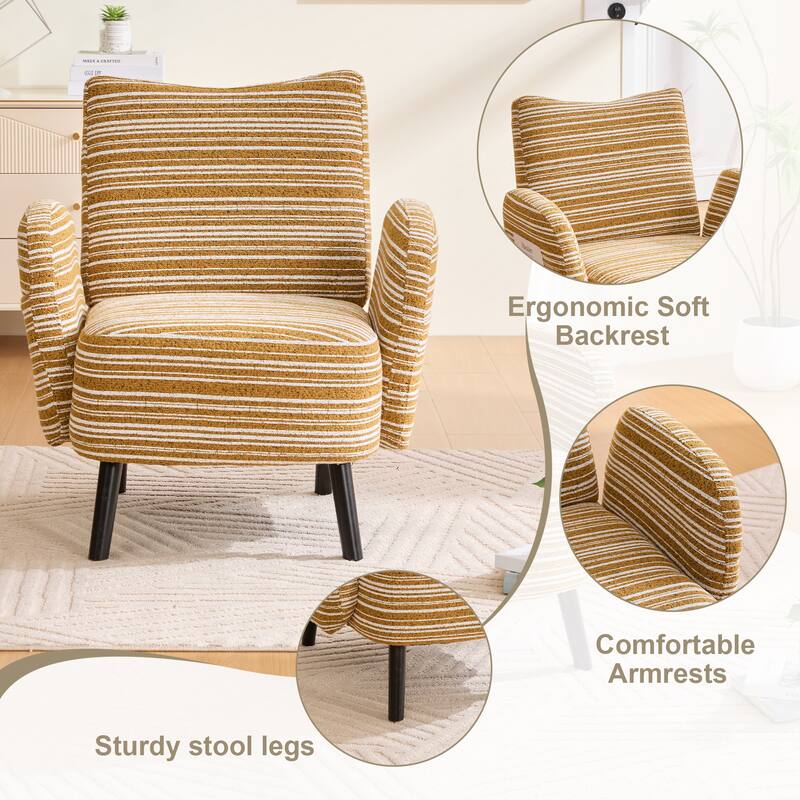 Modern style armchair with sanded fabric, Side storage pocket, Solid wood legs, Comfortable reading chair for living room