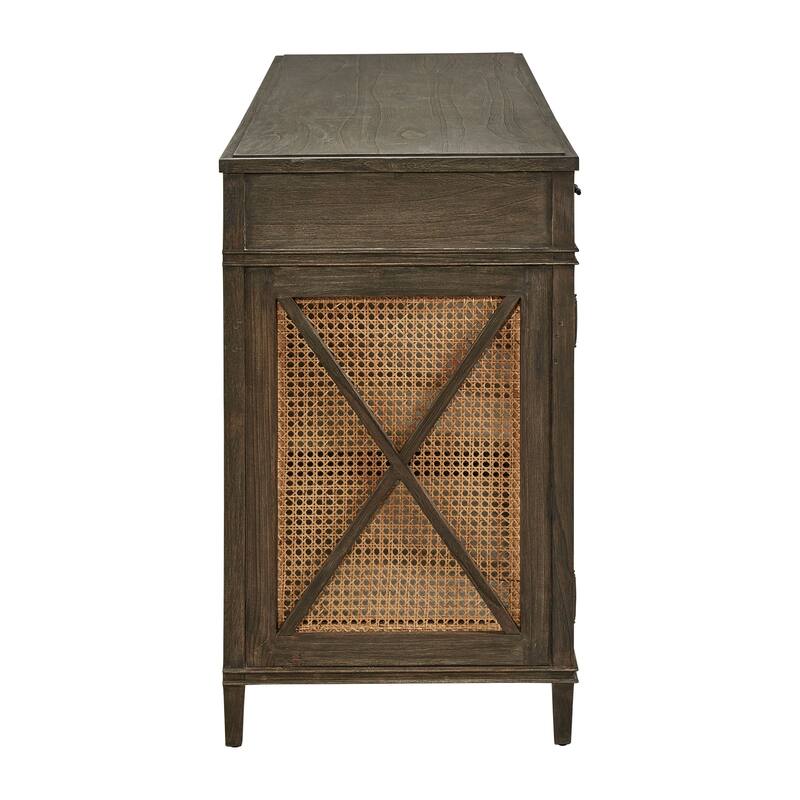 Cambridge 78-inch Open Cane Buffet with Shelves & Drawer Storage