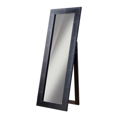 Guri 74 Inch Floor Full Length Accent Mirror, Faux Croc Wood Border, Black