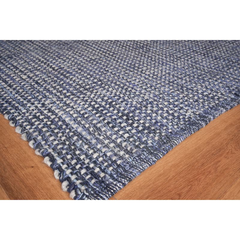 EXQUISITE RUGS Ferrus Handwoven Polyester/Wool/Cotton Blue/Ivory/Grey Area Rug.