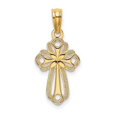 Curata 14k Yellow or White Gold Small Textured Cutout Inside Cross Pendant Necklace 10x15.6mm