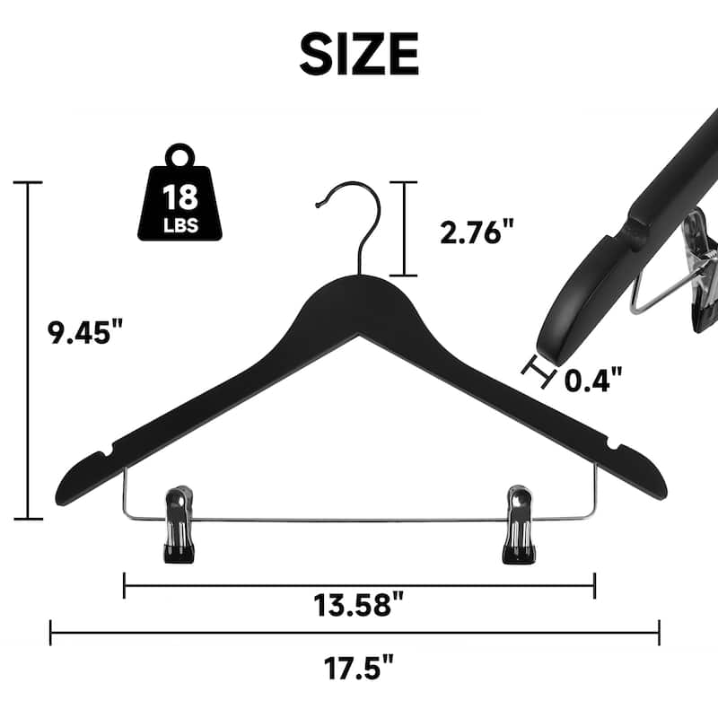 BP4U Solid Wood Hangers with Adjustable Metal Clips, Wooden Hangers for Coats, Jackets, Pants, Dresses, Skirts, and Suits
