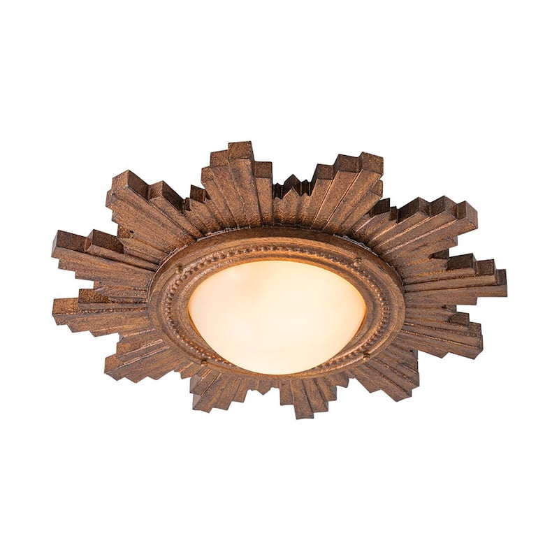 Antique Art Deco Wood Style Sunburst Flush Mount Light Wall Decor