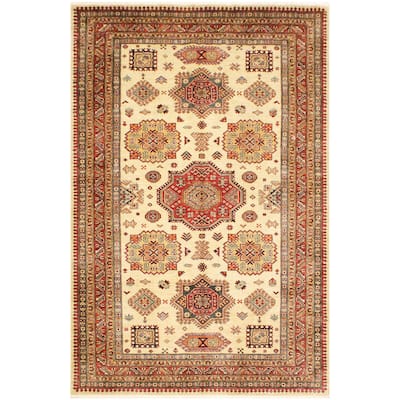 Caucasian Super Kazak Lilith Beige/Rust Hand Knotted Wool Rug - 5'6'' x 8'0''