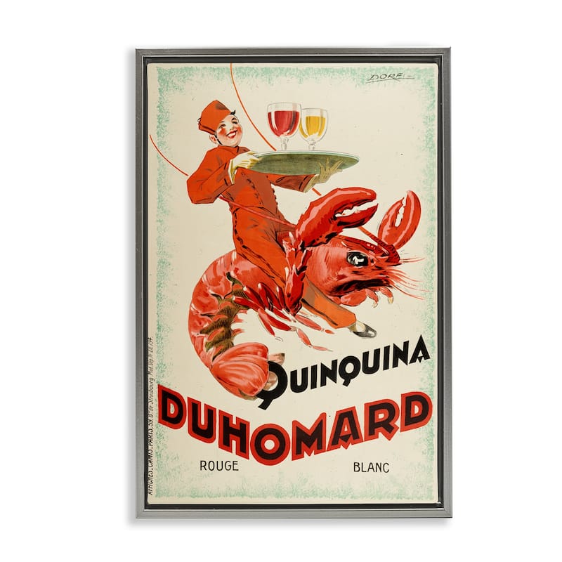 Stupell Vintage Lobster Advertisement Framed Floater Canvas Wall Art Design By Marcus Jules - 17 x 25 - Grey
