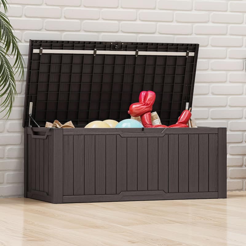 120 Gallons Large Resin Water Resistant Lockable Deck Box - 120 Gallons - Brown
