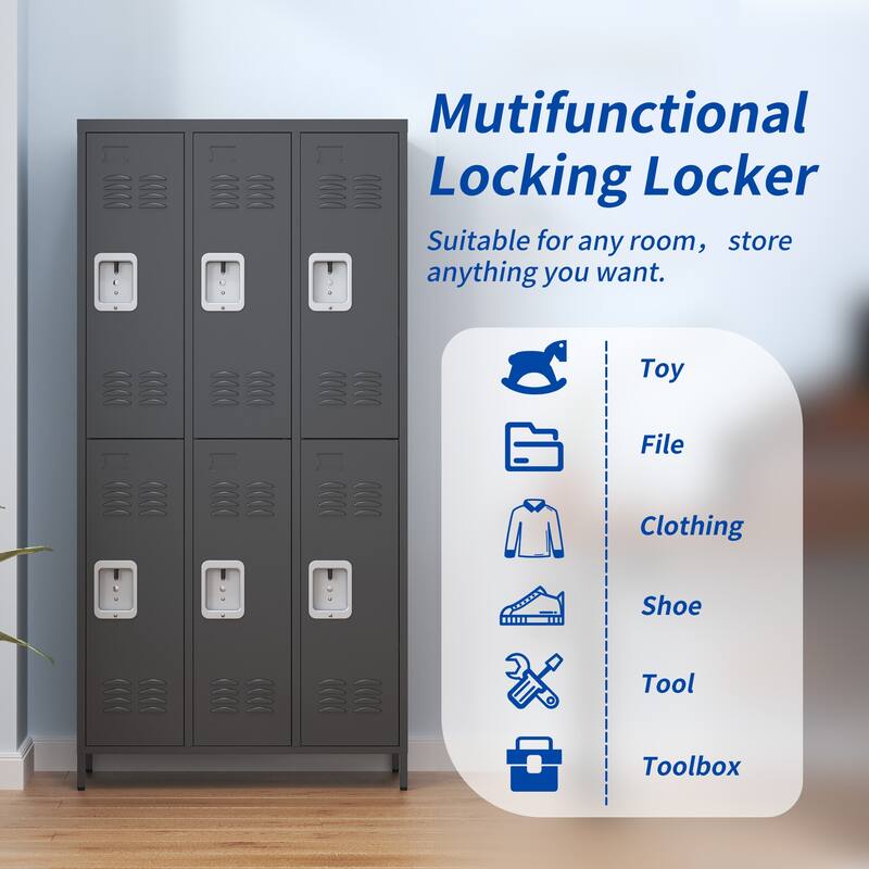 72"H 6 Door Metal Lockers With Lock for School Garage,Gym Office,Employees