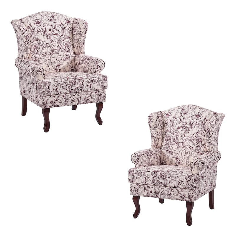 2 Set Traditional Rolled Arm Wing Back Accent Chair