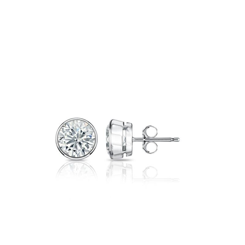 Auriya 14k Gold Lab Grown Round Diamond Stud Earrings 0.50 to 5.00 ct. tw. Bezel Push-Back (F-G VS) - White - 0.75 ct. tw.