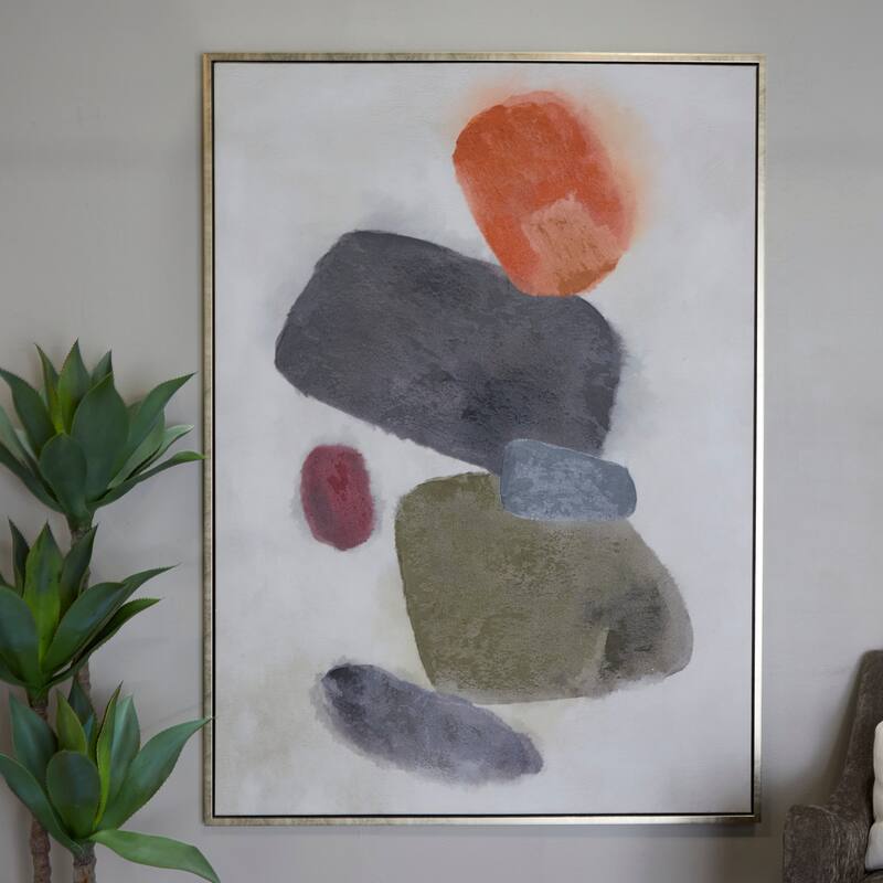 Canvas Abstract Framed Wall Art with Silver Frame - Multi Colored - Roche River Decor