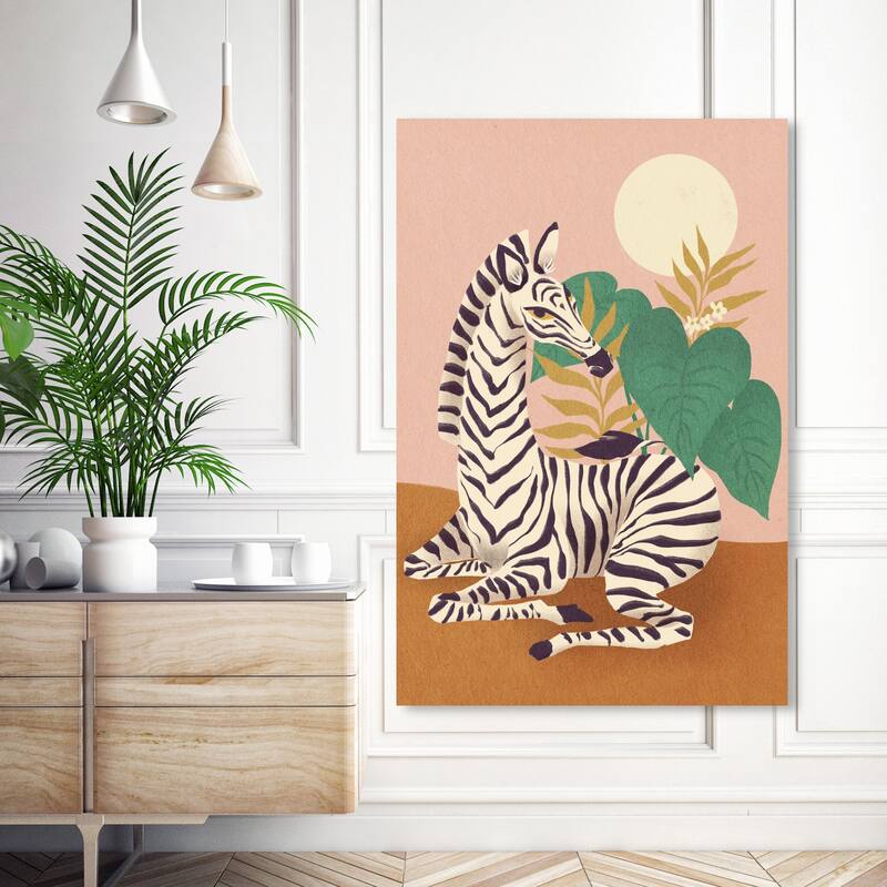 Wynwood Studio Canvas Animals Sunbathing Zebra Yellow and Mustard Shabby Chic Wall Art Canvas Print - 54 x 36