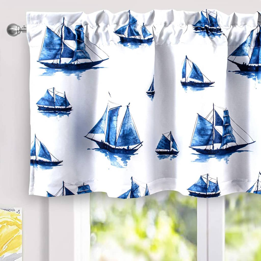 DriftAway Harbor Sailboat Ocean Print Blackout Thermal Insulated Window Curtain Valance Rod Pocket Single 52 x 24