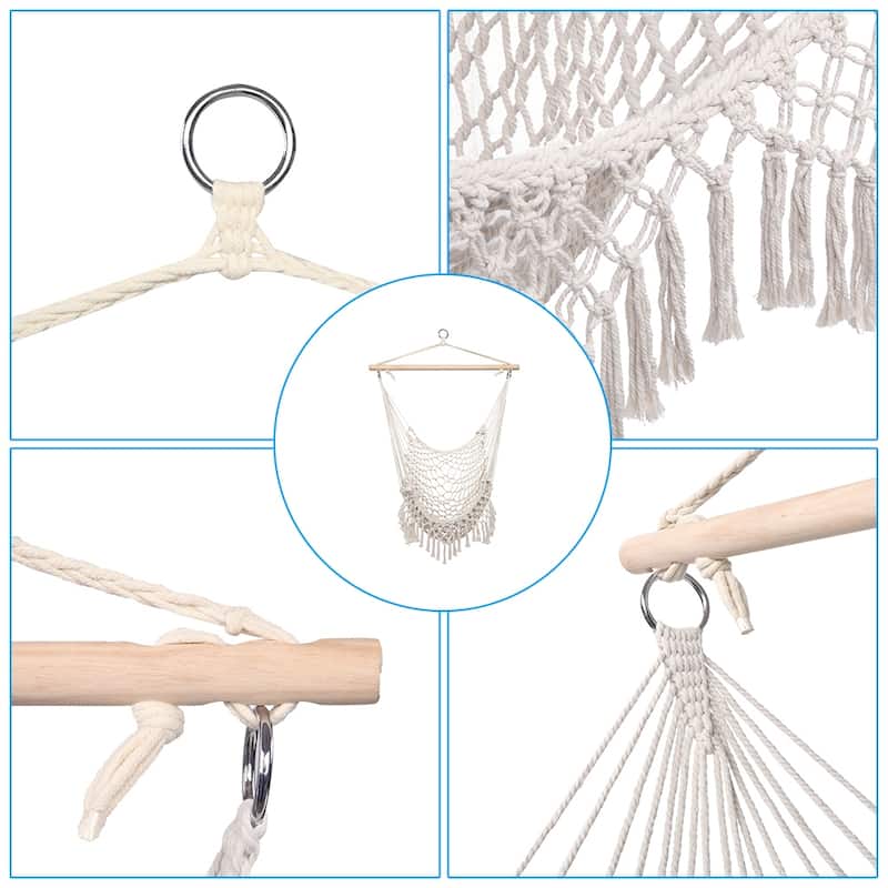 Outdoor/Indoor Cotton Rope Sling With Tassel Beige