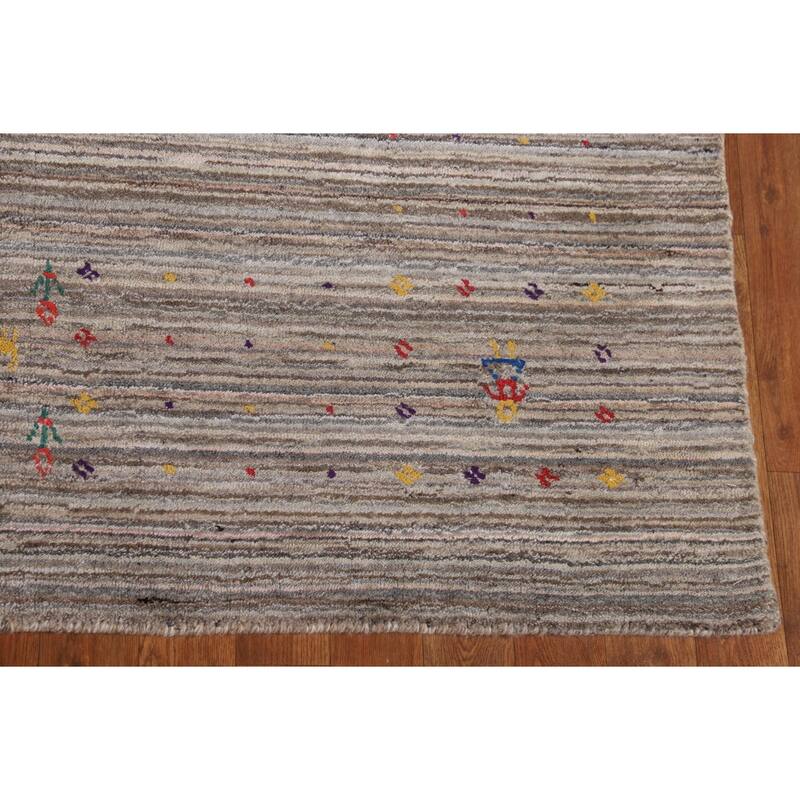 Striped Tribal Gabbeh Oriental Area Rug Hand-Knotted Wool Carpet - 5'0" X 8'5"