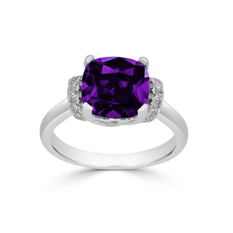 Auriya Unique 2ct Cushion-cut Purple Amethyst and Diamond Engagement Ring 1/5cttw 14k Gold