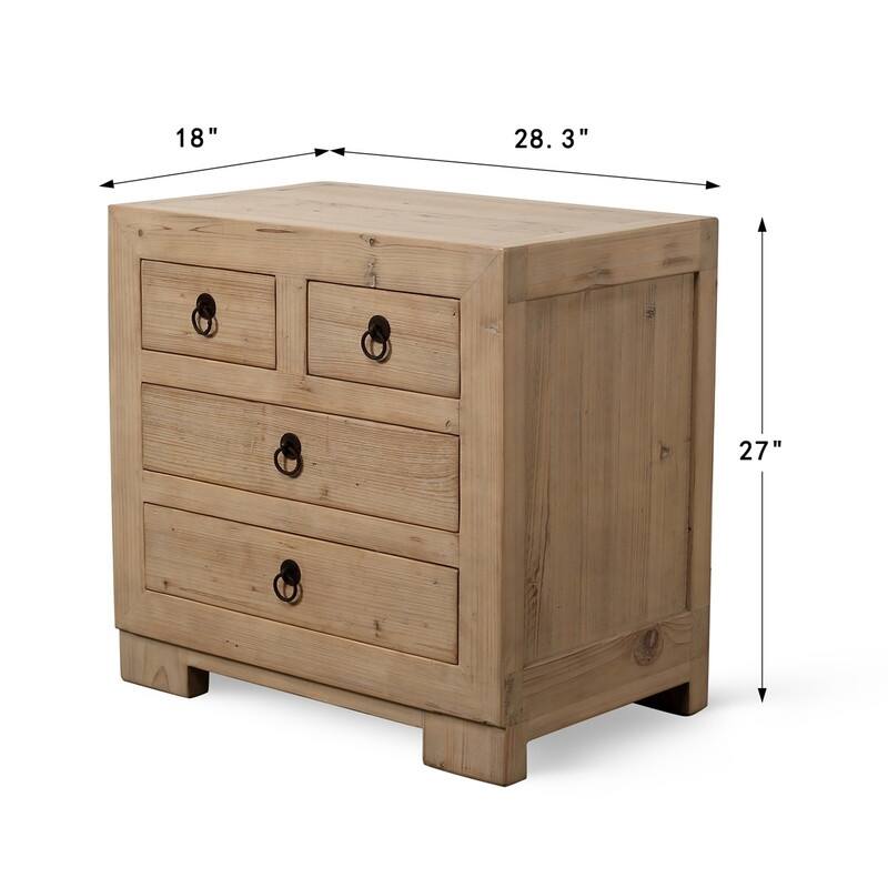 Capri Nightstand with 4 Drawers Weathered Natural Pine 28X18X27H