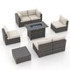 preview thumbnail 38 of 44, Outdoor 8 Pieces Sectional Wicker Sofa Set with Fire Pit