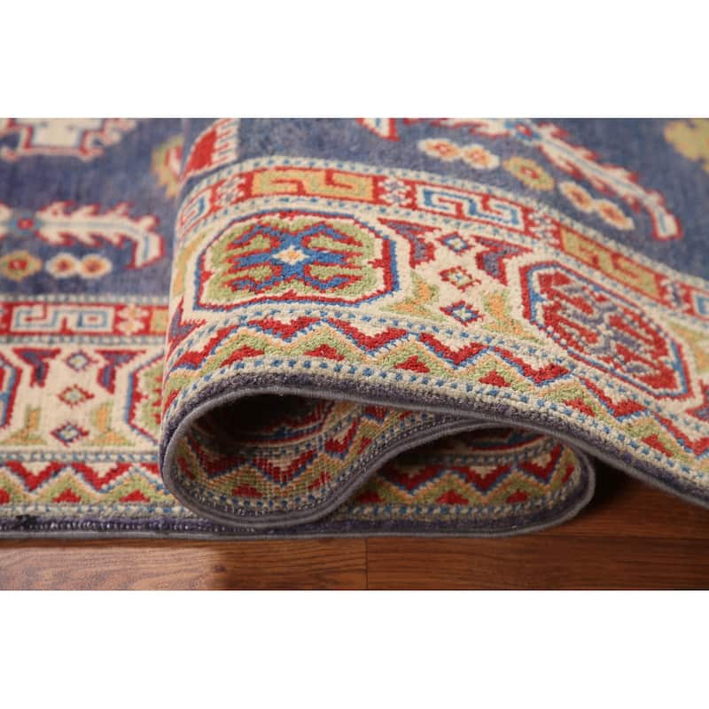 Navy Blue Kazak Area Rug Hand-Knotted Wool Carpet - 4'2" x 6'3"