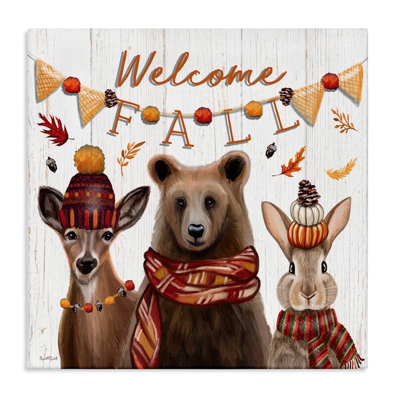 Stupell Welcome Fall Woodland Animals Canvas Wall Art Design By Elizabeth Tyndall - 30 x 30