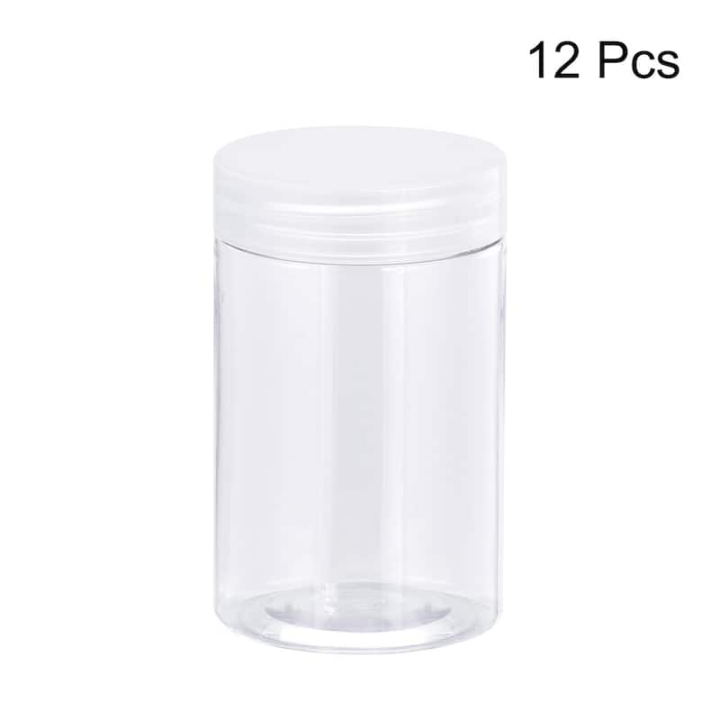 Round Plastic Jars with Transparent Screw Top Lid, 12Pcs