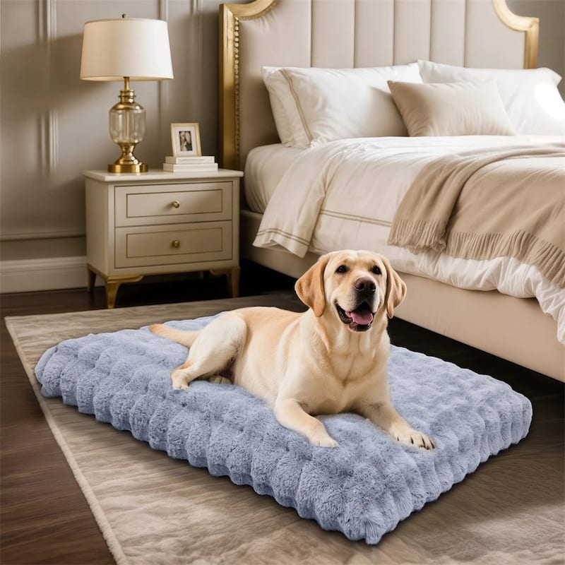 Washable Dog Bed Comfy Fluffy Kennel Pad Anti-Slip Pet Sleeping Mat Dogs Pillow - 35.4x23.6x3.9 inch - Grey
