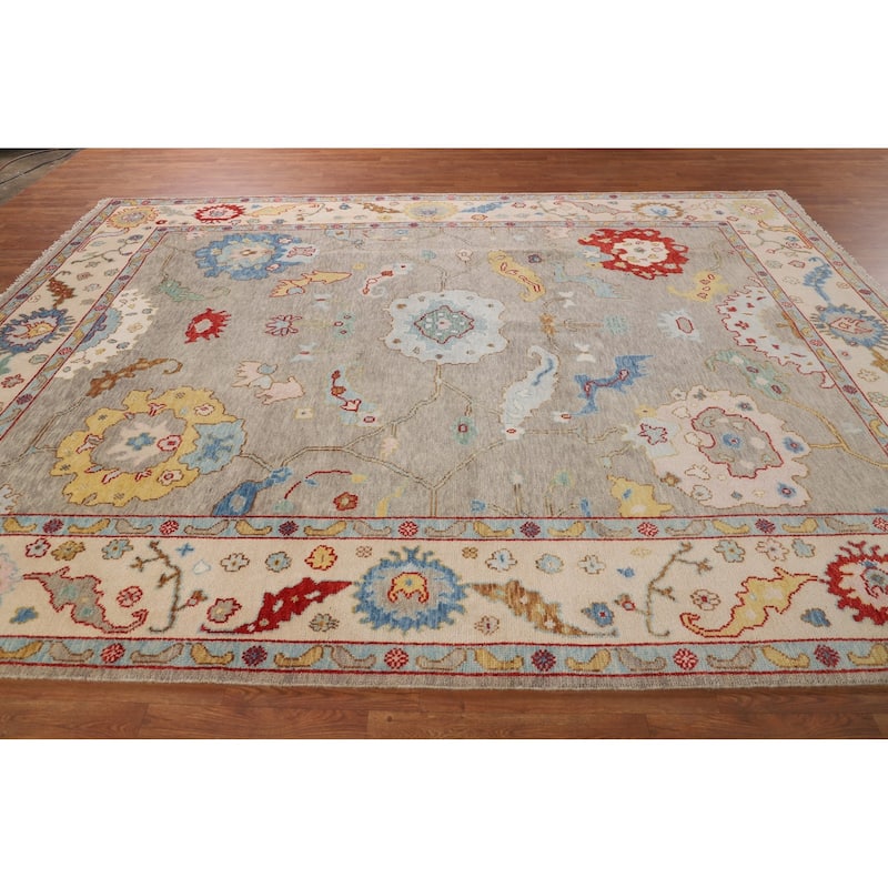 All-Over Floral Oushak Oriental Area Rug Hand-Knotted Wool Carpet - 8'8" X 11'7"