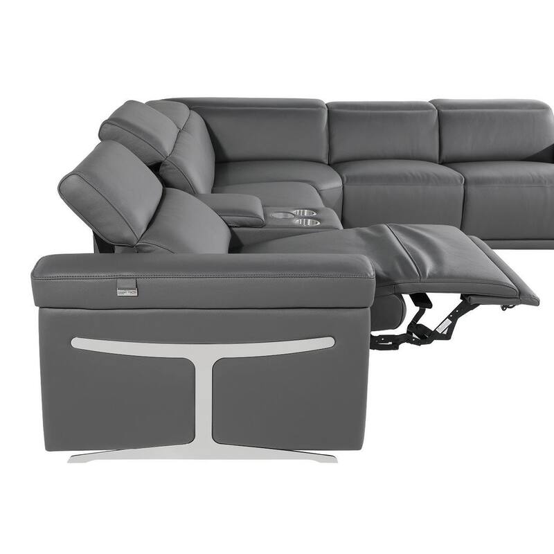 HomeRoots Gray Italian Leather Modular L Shaped Eight Piece Corner Sectional With Console