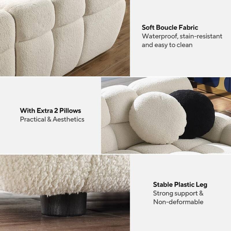 87.4" 3-Seater Boucle Sofa with Wood Frame