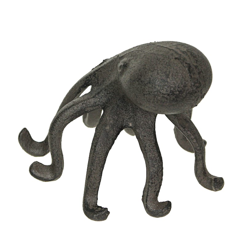 Rustic Brown Cast Iron 6" Octopus Single Bookend & Phone Holder - 4.5 X 5.75 X 5 inches