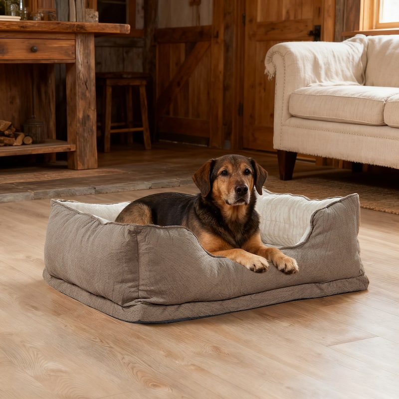 Soft Plush Bolstered Rectangle Dog Bed - 40"x 30"x 11" - Taupe