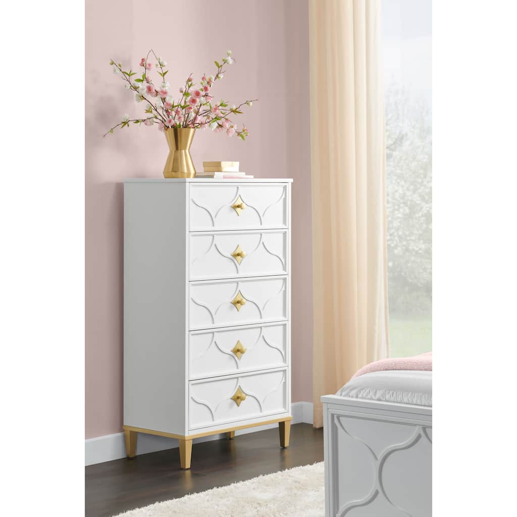 Emma 5 Drawer Chest in White and Gold by Martin Svensson Home