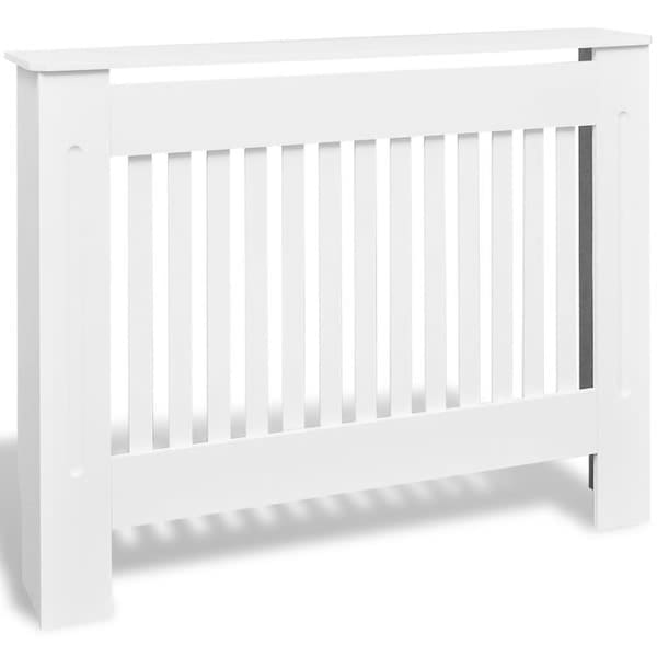 vidaXL Radiator Cover Heating Cabinet White 44" Wall Cupboard Shelf MDF Matte