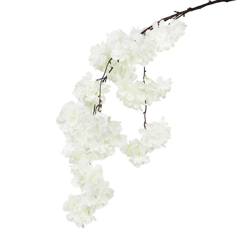 Set of 3 Cream White Artificial Cherry Blossom Cluster Flower Stem Hanging Spray 58in - 58" L x 12" W x 4" DP