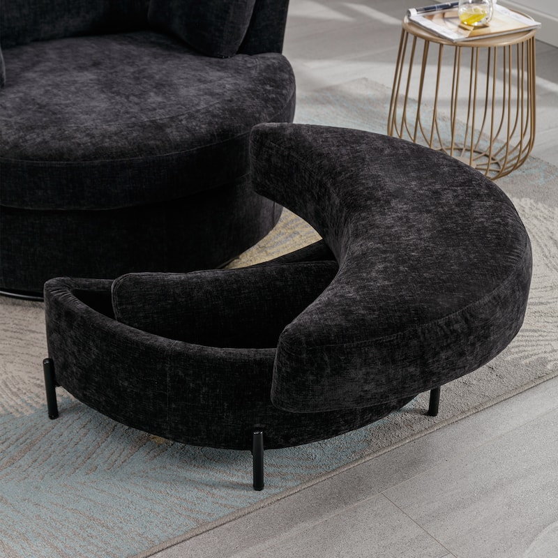 42.2"W Swivel Accent Barrel Chair with Half Crescent Moon Storage Bench