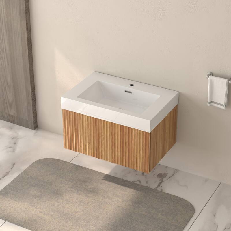 GDF Studio - Alexender Minimalist Design Wall-Mounted Floating Bathroom Vanity with Integrated Basin and Beveled-Edge Handles