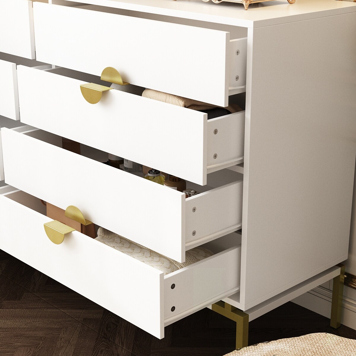 White and Gold Bedroom Dresser - Elegant 8-Drawer Storage Unit Chest - Bed  Bath & Beyond - 39863797