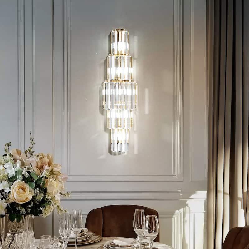 Wall Sconce Lamp 5 Layer Modern Crystal Lighting with Long Oblong Crystals