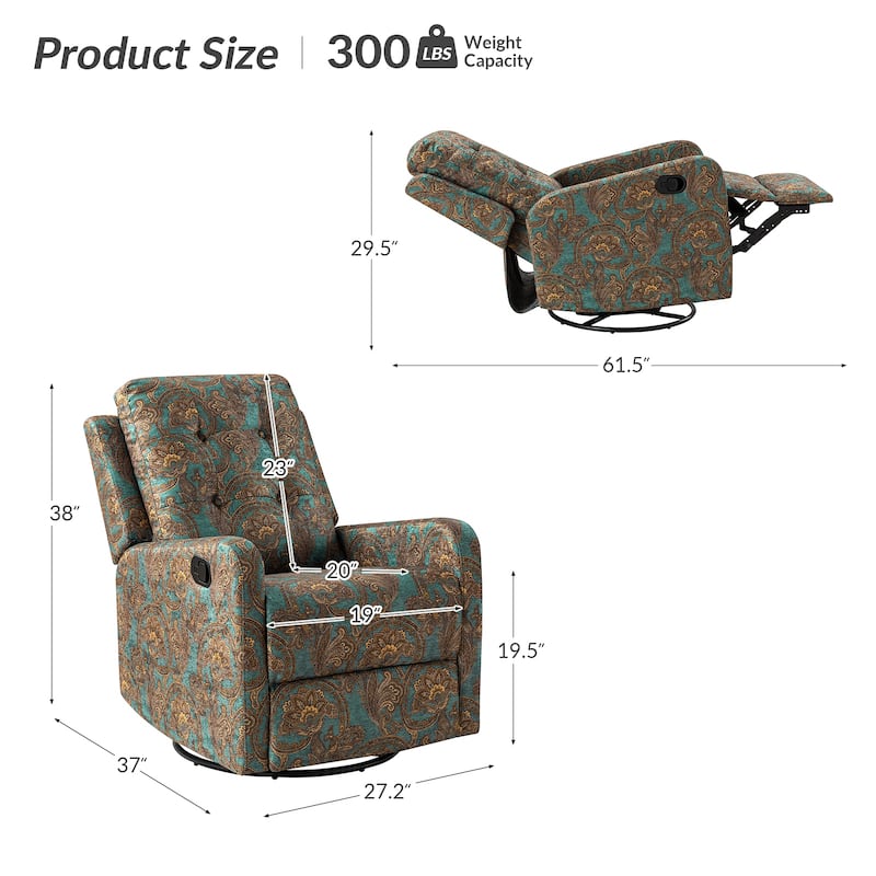 Arlette Floral Manual Swivel Recliner with Tufted Back Set of 2