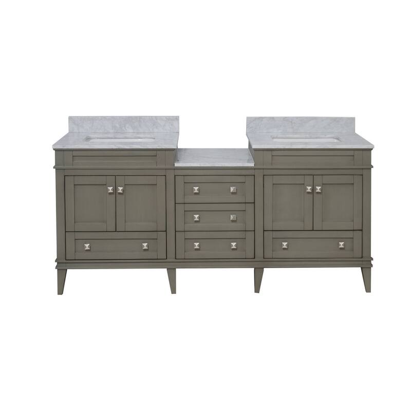 KitchenBathCollection Eleanor 72" Double Bathroom Vanity with Carrara Marble Top