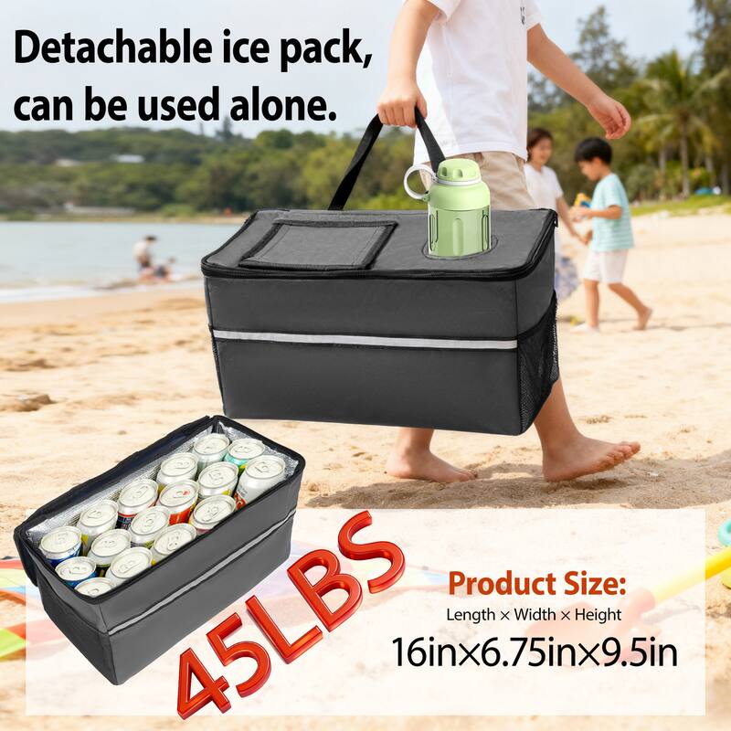 3-in-1 Folding Wagon with Bench Seat-Includes 1 ice pack, 500lbs Capacity, 9"x4" Beach Tires for Camping & Beach