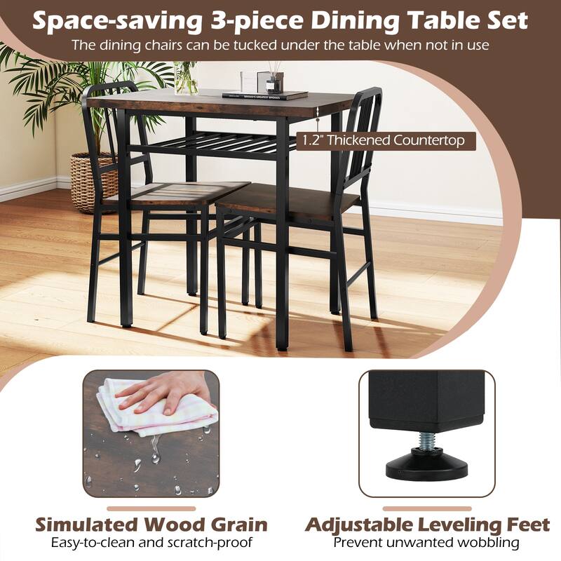 Gymax 3-Piece Rectangular Dining Table&Chairs Set Wooden Breakfast